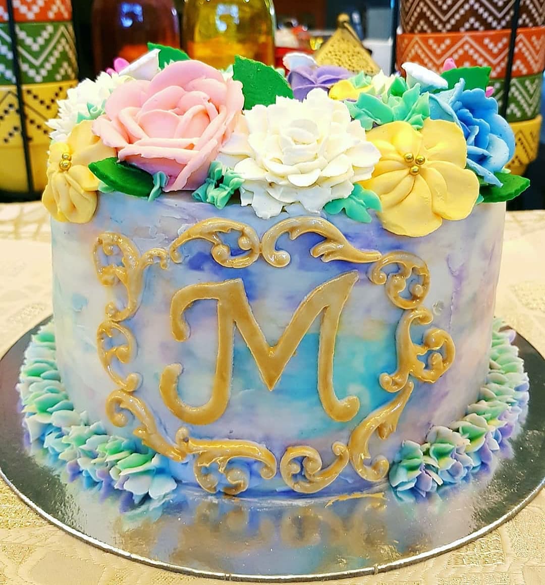 Watercolor Floral Christening Cake