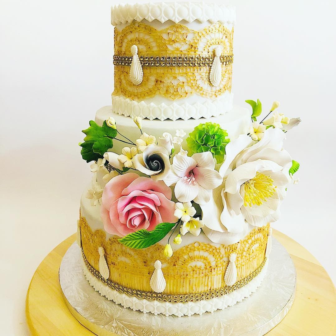 Gold Lace Wedding Cake