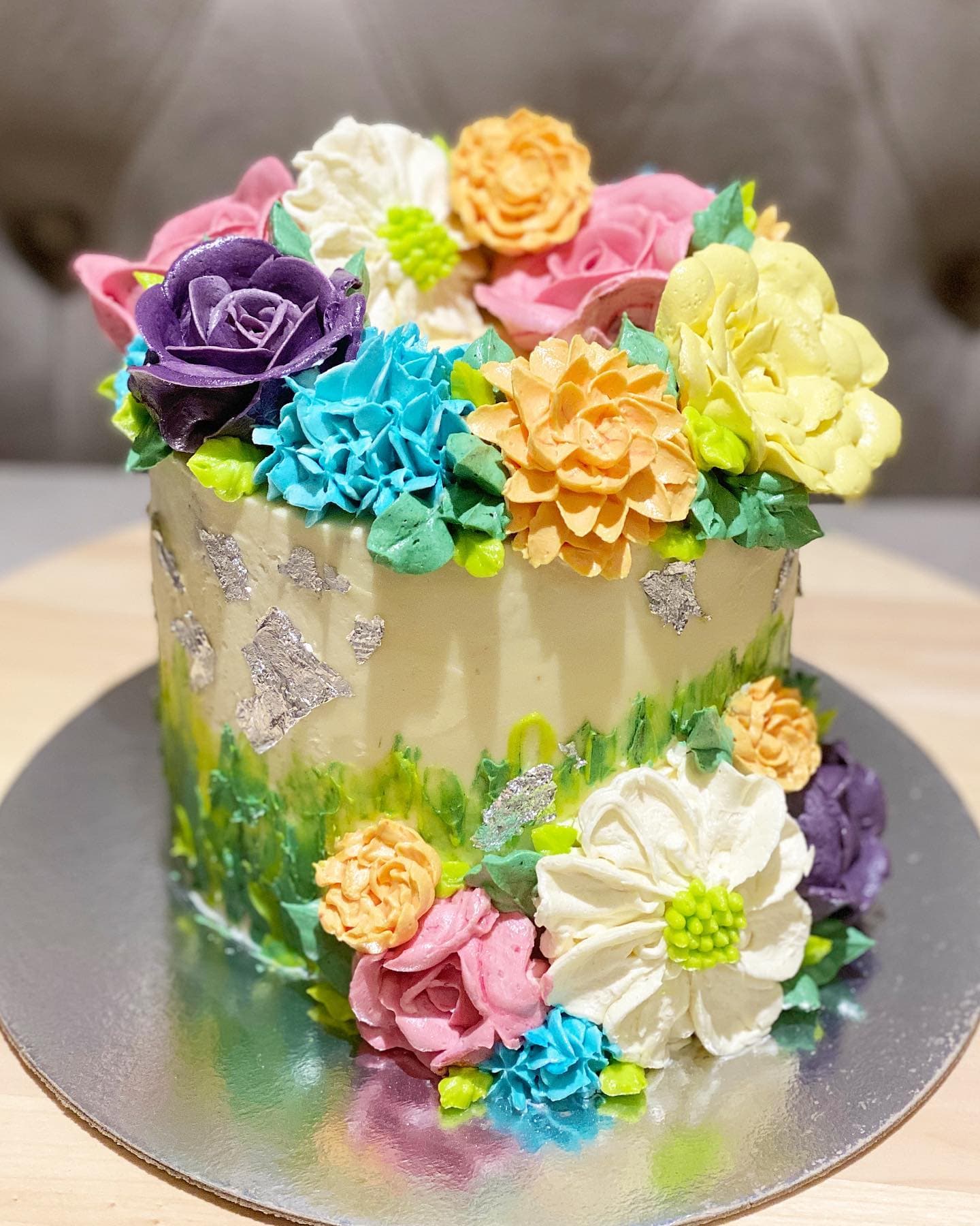 Hand Piped Flowers Cake